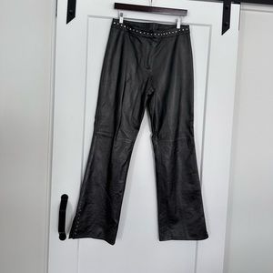 Vintage Low-rise Genuine Leather Black Pants